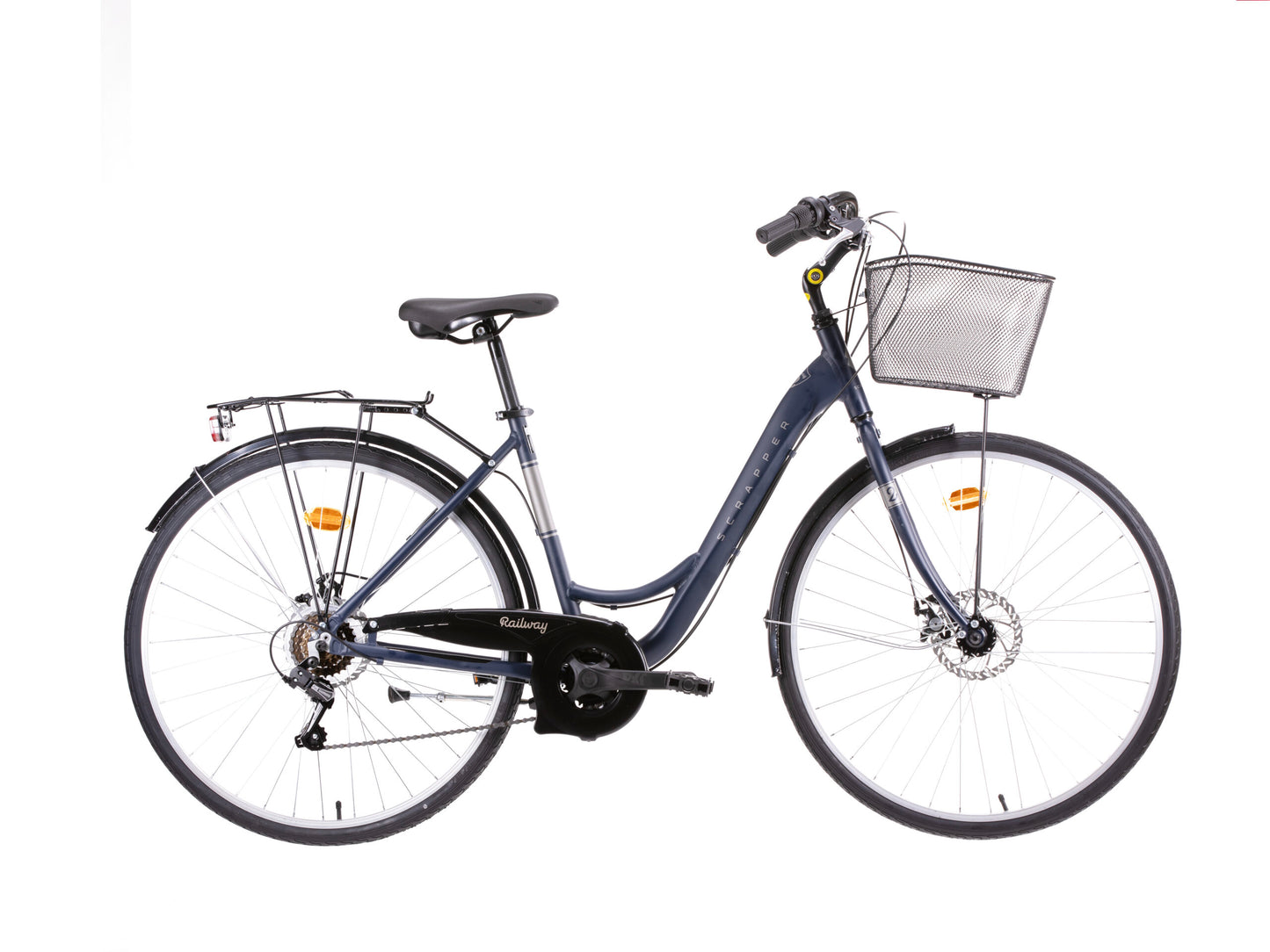 Bicicletă damă 28” Railway Lady 2.0, cadru aluminiu H44, 18 viteze, frâne pe disc, albastru mat