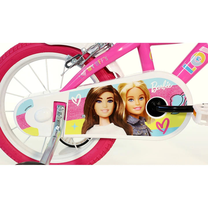 Bicicletă fete 14” Barbie, roți ajutătoare, 3–5 ani