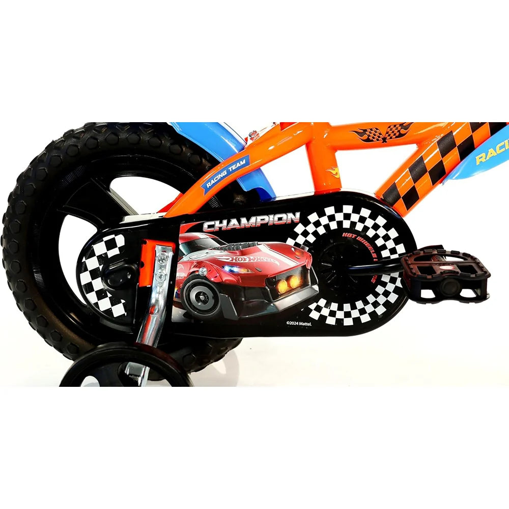 Bicicletă băieți 12” Hot Wheels, roți ajutătoare, 2–4 ani