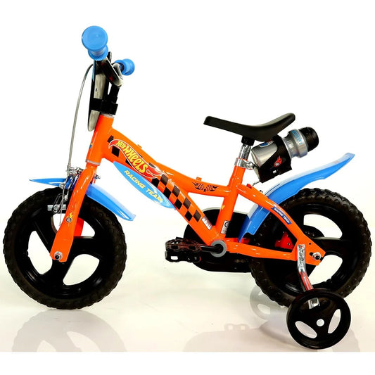 Bicicletă băieți 12” Hot Wheels, roți ajutătoare, 2–4 ani
