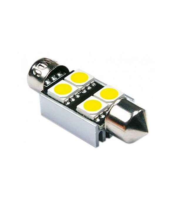 Bottari LED CANBUS T11 36mm bulb with 4 SMD 5050 white auto lighting accessory on a white background.