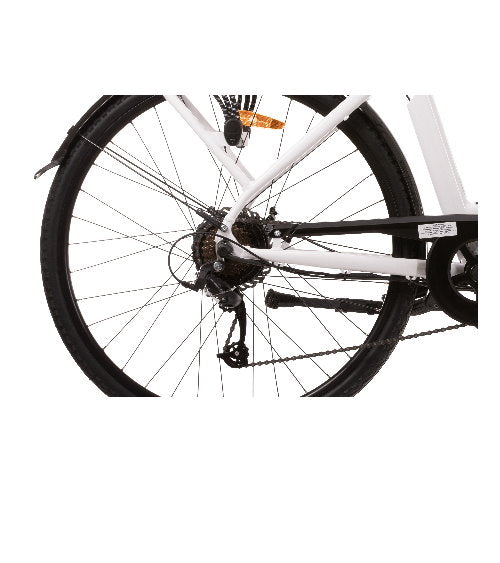 Bicicletă electrică de oraș 28” E-8600, cadru aluminiu, 7 viteze Shimano, frâne pe disc, baterie 13Ah