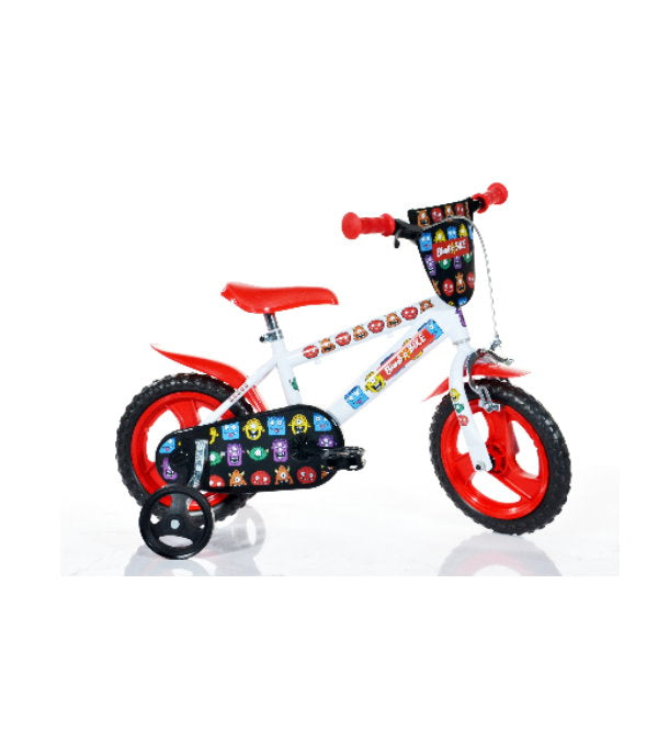 Bicicletă băieți 12” Monster, 1 viteză, alb/negru/roșu