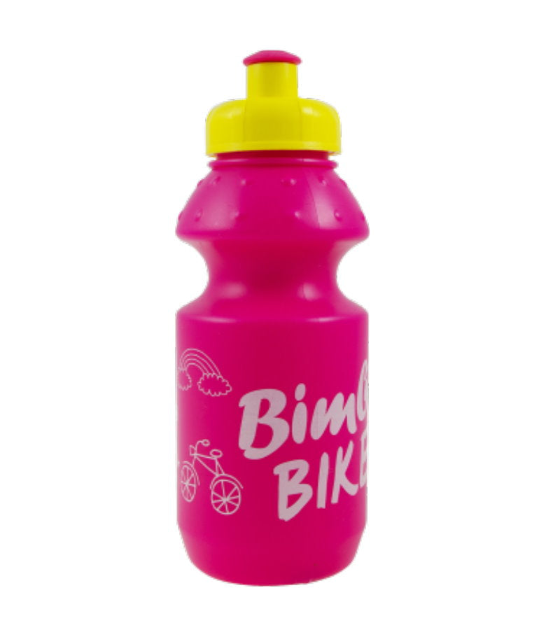 Pink 350ml water bottle for bikes by Bottari, lightweight cycling accessory with a secure screw-on cap.