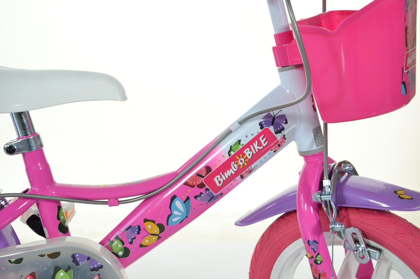 Bicicletă MTB pentru fete 12 inch cu fluturi, 1 viteză, de la Bottari, pentru copii, cu design colorat și ghidon stabil.
