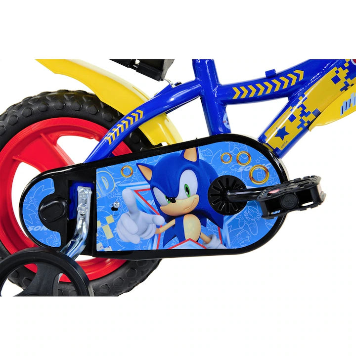 Bicicletă băieți 12” Sonic, roți ajutătoare, 2–4 ani