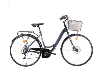 Bicicletă damă 28” Railway Lady 2.0, cadru aluminiu H44, 18 viteze, frâne pe disc, albastru mat