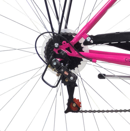 Bicicletă damă 28” cadru oțel, 6 viteze, furcă rigidă, roz