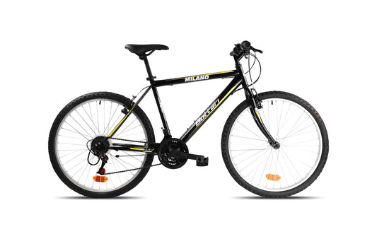 Bicicletă MTB bărbați 26” Milano, cadru oțel, 18 viteze, negru