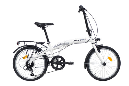 Bicicletă pliabilă damă 20” Bottari, cadru oțel, 6 viteze, frâne V-Brake, alb
