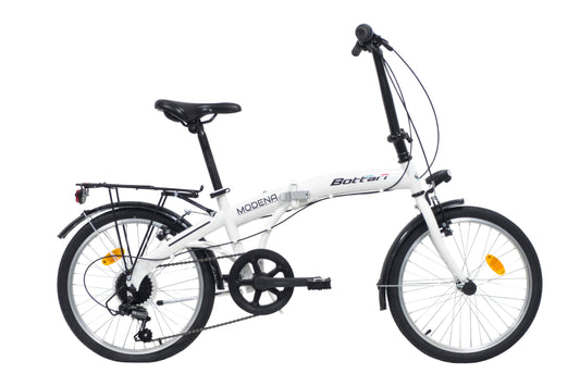 Bicicletă pliabilă damă 20” Bottari, cadru oțel, 6 viteze, frâne V-Brake, alb