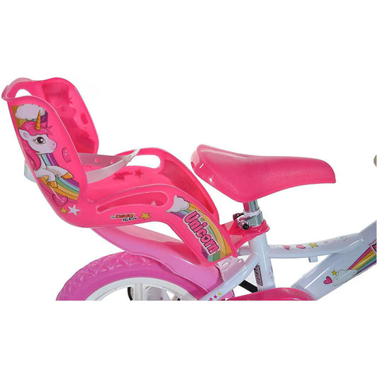Bicicletă fete 12” Unicorn, roți ajutătoare, 2–4 ani