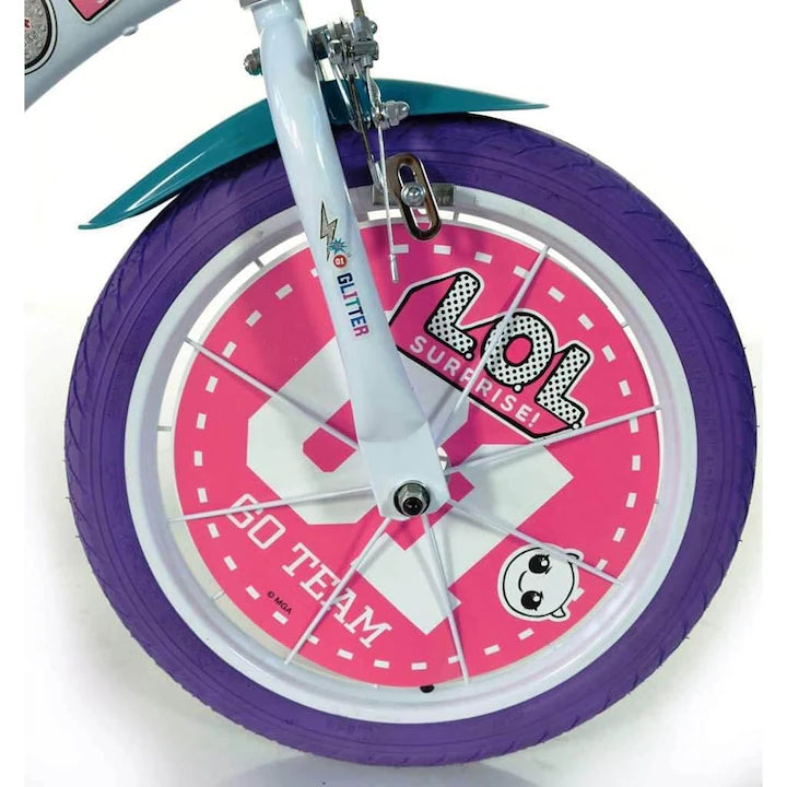 Bicicletă fete 16” LOL, roți ajutătoare, 5–7 ani