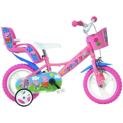 Bicicletă fete 12” Peppa Pig, roți ajutătoare, 2–4 ani