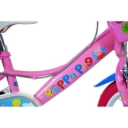 Bicicletă fete 12” Peppa Pig, roți ajutătoare, 2–4 ani
