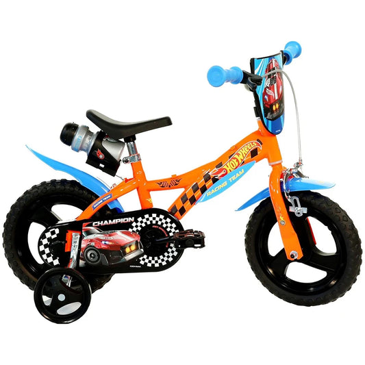 Bicicletă băieți 12” Hot Wheels, roți ajutătoare, 2–4 ani