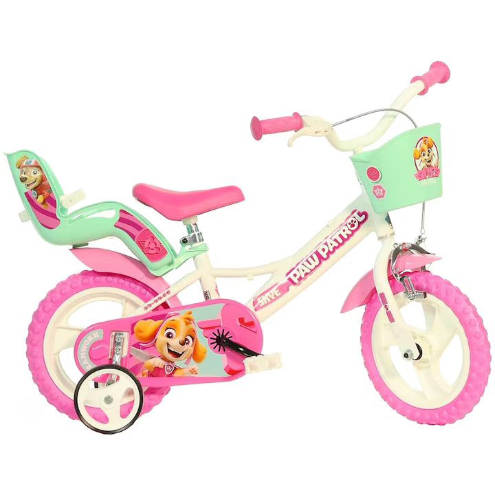 Bicicletă fete 12” Paw Patrol, roți ajutătoare, 2–4 ani
