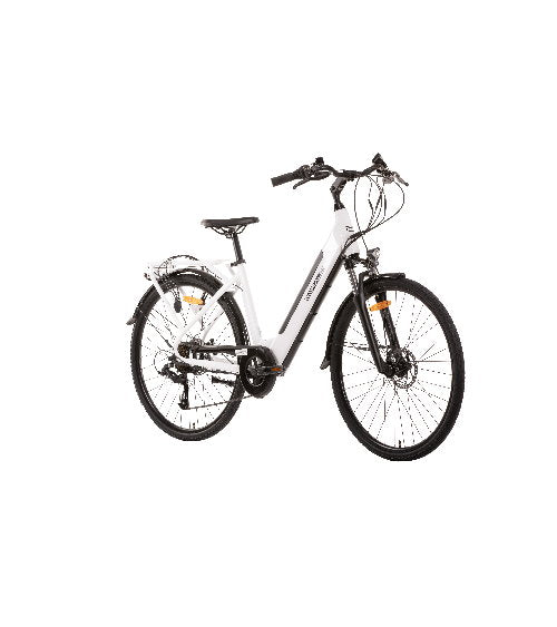Bicicletă electrică de oraș 28” E-8600, cadru aluminiu, 7 viteze Shimano, frâne pe disc, baterie 13Ah