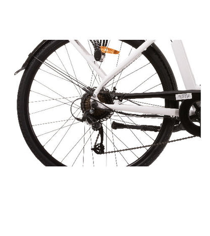Bicicletă electrică de oraș 28” E-8600, cadru aluminiu, 7 viteze Shimano, frâne pe disc, baterie 13Ah