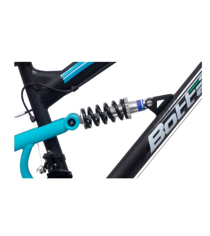 Bicicletă MTB bărbați 24” Bottari, cadru oțel, suspensie față/spate, 18 viteze, frâne V-Brake, albastru/negru