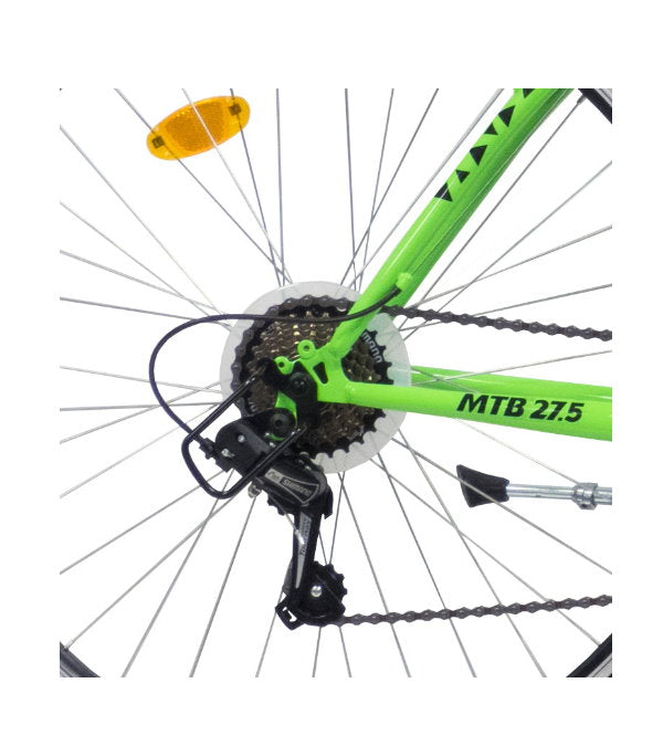 Bicicletă MTB bărbați 27.5” cadru oțel, 21 viteze Shimano TY21, frâne V-Brake, verde/negru