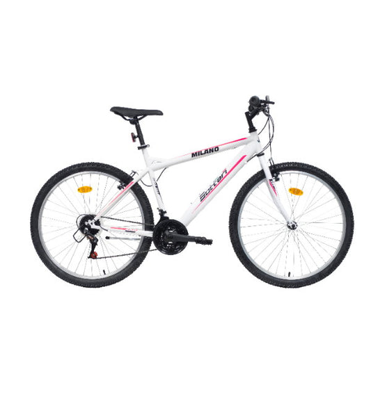 Bicicletă MTB damă 26” alb/roz, cadru 46 cm (S-M)