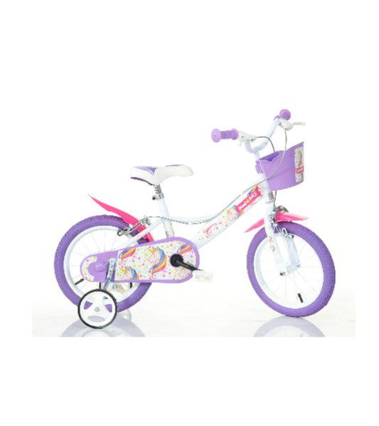 Bicicletă fete 14” Unicorn, 1 viteză, roz/alb/mov