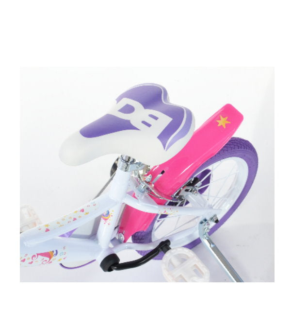 Bicicletă fete 14” Unicorn, 1 viteză, roz/alb/mov