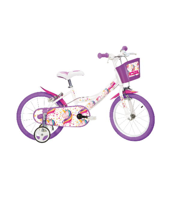 Bicicletă fete 14” Unicorn, 1 viteză, roz/alb/mov