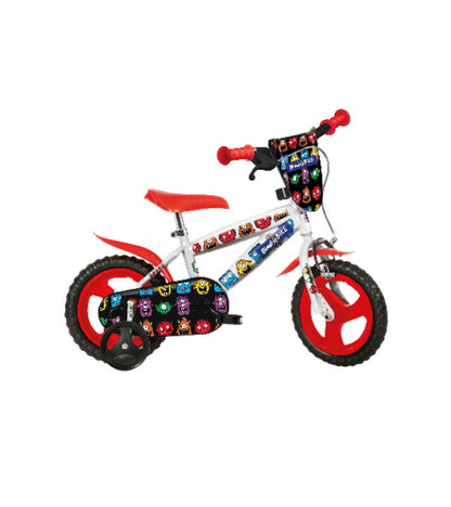 Bicicletă băieți 12” Monster, 1 viteză, alb/negru/roșu