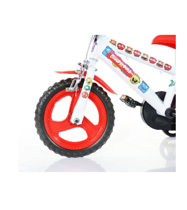 Bicicletă băieți 12” Monster, 1 viteză, alb/negru/roșu