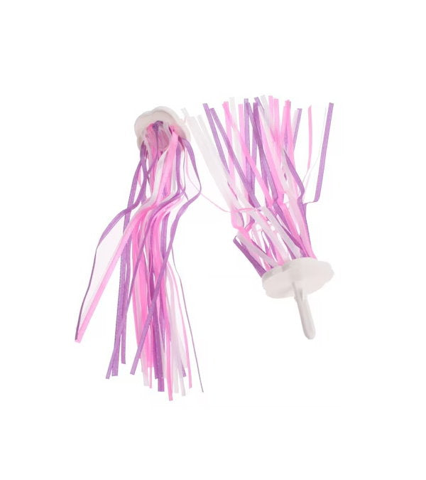 Pink ribbon bicycle handlebar decorations from Bottari, colorful accessories for bike handlebars.