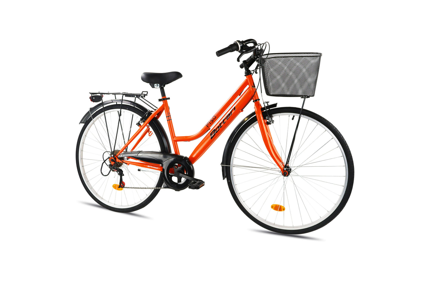 Bicicletă damă 28” cadru oțel, 6 viteze, furcă rigidă, portocaliu