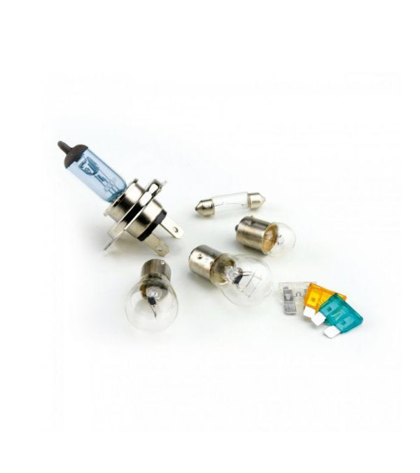 Bottari auto lighting kit with Super White H4 bulbs and lamellar fuses, 12V 55/60W for vehicle headlights and accessories.