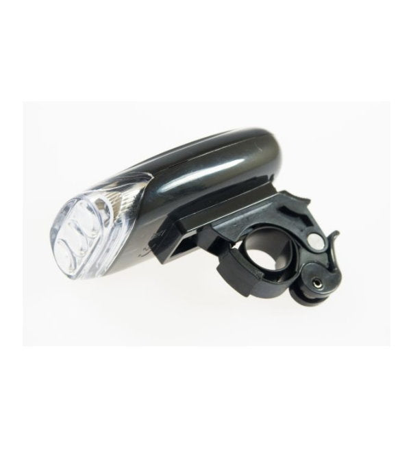 Bottari front bike light with 3 LED bulbs, pancake design, for bicycles, mounted on the handlebar, providing bright visibility.