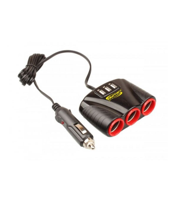 Priza auto tripla, 3 USB cu cablu