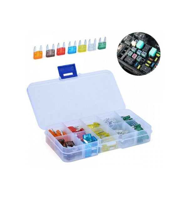 Bottari Set 49 auto blade fuses, mini-blade type, in sizes 5-7.5-10-15-20-25-30 amps, for automotive electrical protection.