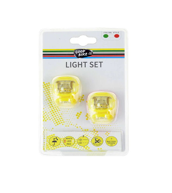 Bottari Good Bike Silicon LED front and rear bicycle lights set, compact and bright for enhanced bike visibility.
