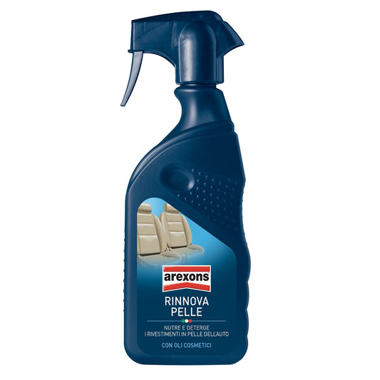 Bottari Arexons 500ml leather upholstery cleaning and maintenance solution for auto interior, shown in a clear bottle.