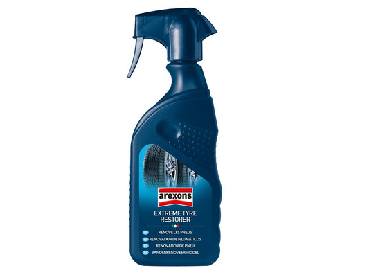 Arexons Extreme tire restoration solution in 400ml bottle, auto tire care and cleaning accessory by Bottari.