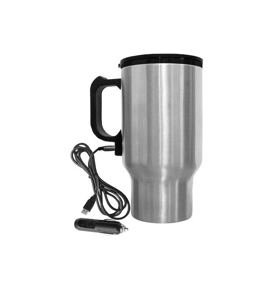 Bottari 450ml auto termos with cup, cigarette lighter adapter, built-in heater, and portable liquid container for travel.