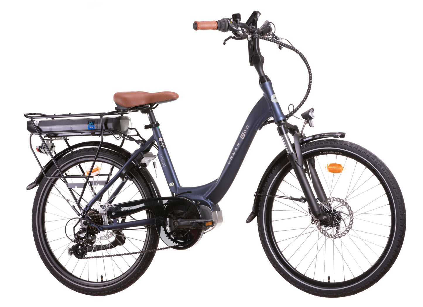 Bicicletă electrică 24” 7 viteze Shimano, baterie 36V 13Ah (468Wh), motor Shengyi 250W 90Nm, albastru