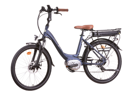 Bicicletă electrică 24” 7 viteze Shimano, baterie 36V 13Ah (468Wh), motor Shengyi 250W 90Nm, albastru