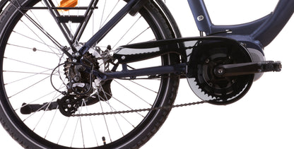 Bicicletă electrică 24” 7 viteze Shimano, baterie 36V 13Ah (468Wh), motor Shengyi 250W 90Nm, albastru