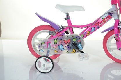 Bicicletă MTB pentru fete 12 inch cu design cu fluturi, single viteză, de la brandul Bottari, pentru copii.