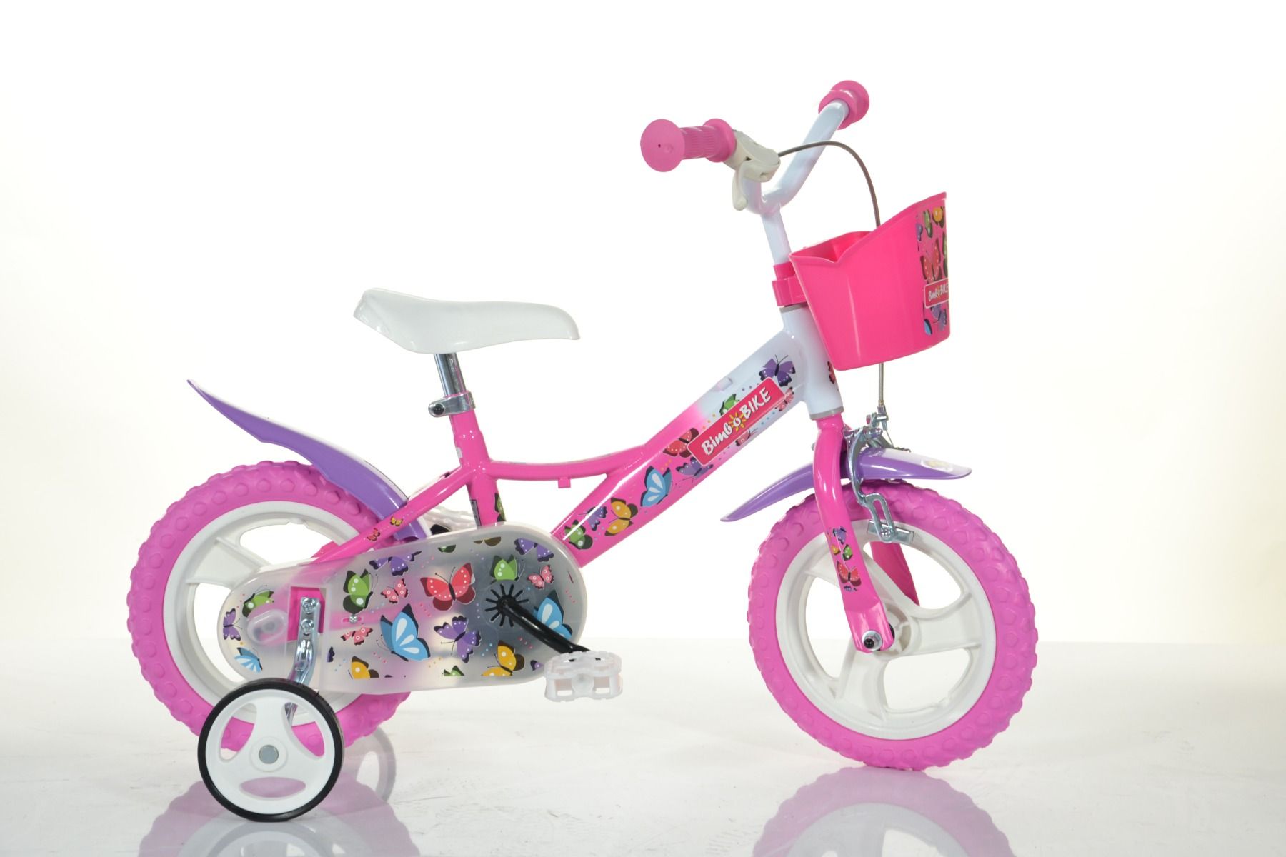 Bicicletă MTB pentru fete de 12 inch cu fluturi, single viteză, în culori vibrante, pentru copii, de la brandul Bottari.