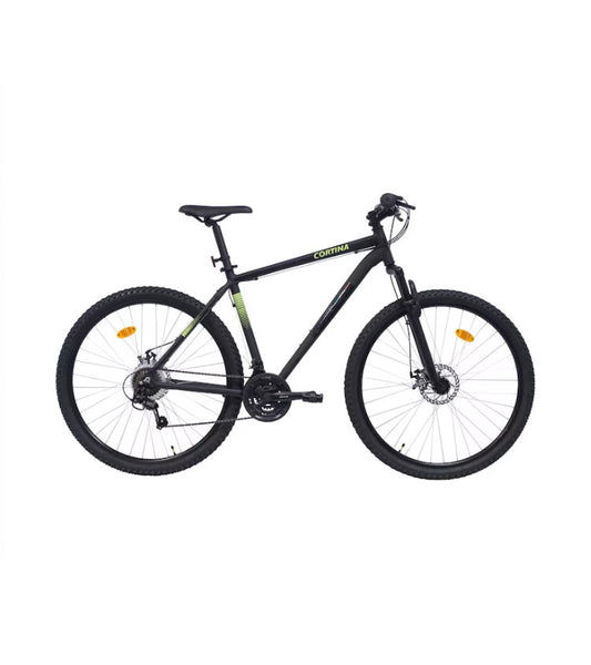Bicicletă MTB bărbați 29” cadru aluminiu, 21 viteze Shimano TY21, frâne disc mecanic, galben/negru