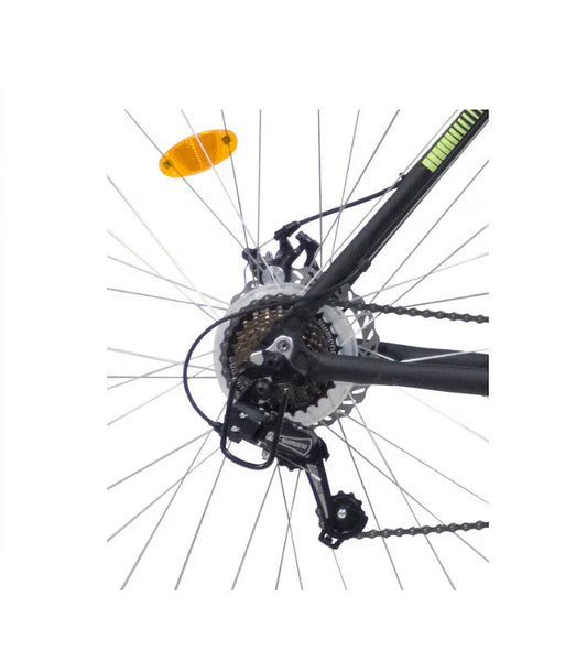 Bicicletă MTB bărbați 29” cadru aluminiu, 21 viteze Shimano TY21, frâne disc mecanic, galben/negru