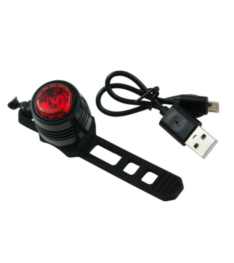 Red LED bicycle rear lamp by Bottari, featuring two functions: constant and flashing, mounted on a bike.