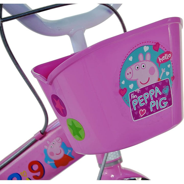 Bicicletă fete 12” Peppa Pig, roți ajutătoare, 2–4 ani